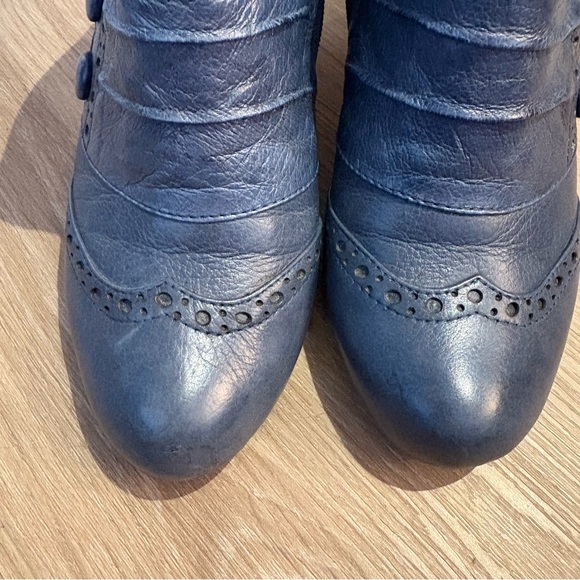 Miz Mooz Delphi Blue Leather Ankle Boots Size 6 – Ruched Wedge Heel Zip Closure - Picture 4 of 9